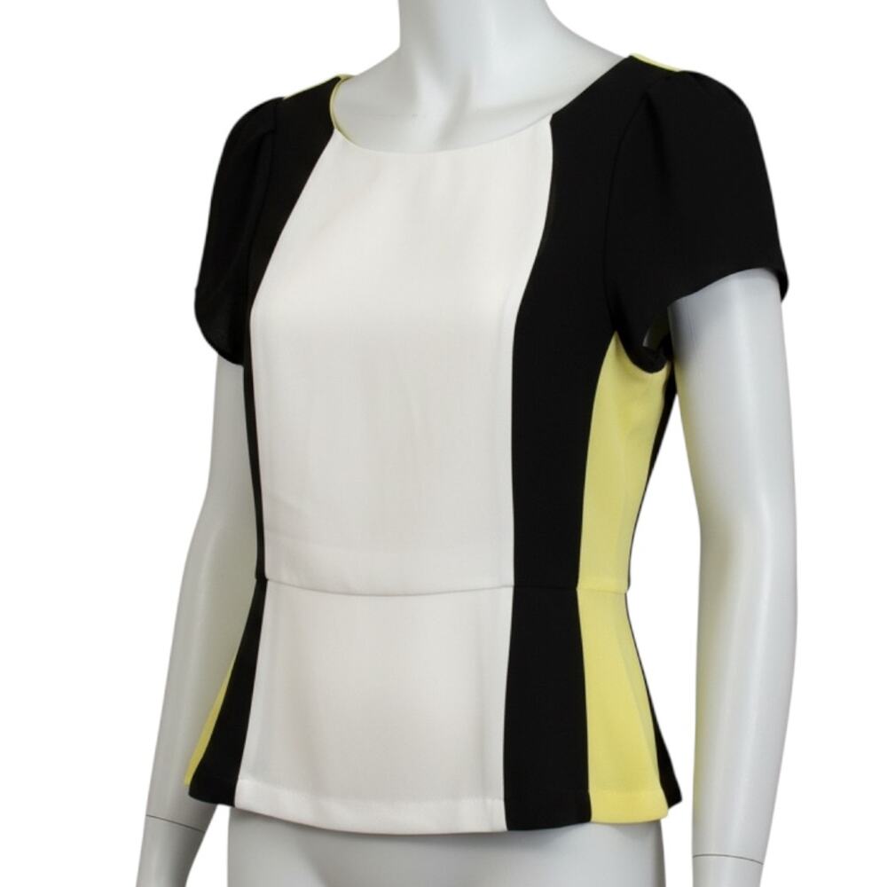 XOXO Blouse Shirt Women’s Size M Color-Block Yellow White Black Short Sleeve